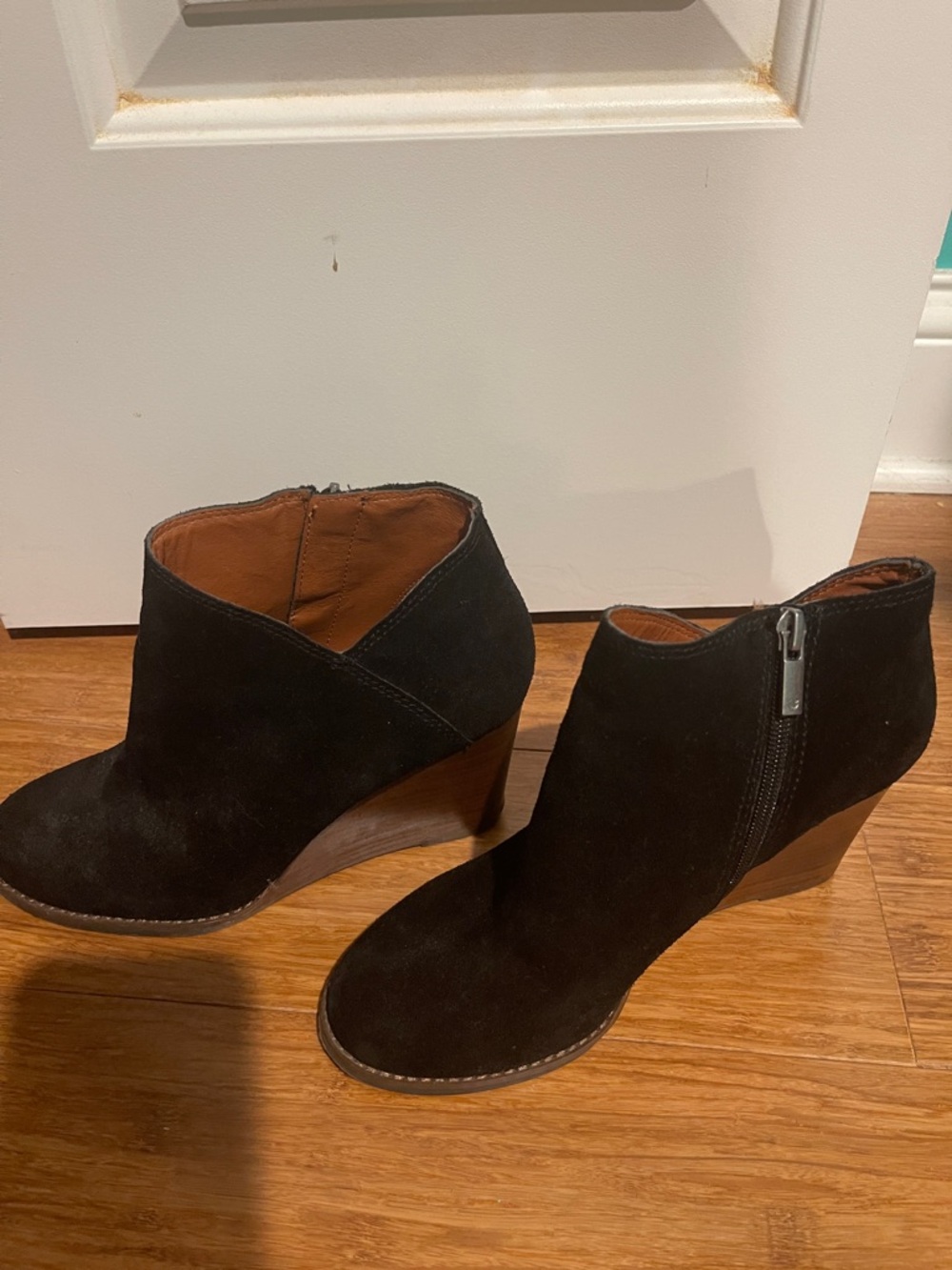 Lucky Brand Black Suede Wedge Ankle Booties